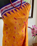 MEDHAVI – GOLDEN YELLOW KHANDUA WITH PURPLE TEMPLE BORDER