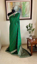 MEKHALA – GREEN ASSAM SILK WITH MULTICOLOUR FLORAL THREADWORK