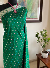 MEKHALA – GREEN ASSAM SILK WITH MULTICOLOUR FLORAL THREADWORK