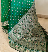MEKHALA – GREEN ASSAM SILK WITH MULTICOLOUR FLORAL THREADWORK