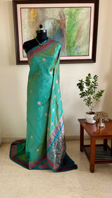 MALIHA – JEWEL-TONED TEAL BANARASI SILK SAREE ELEGANCE