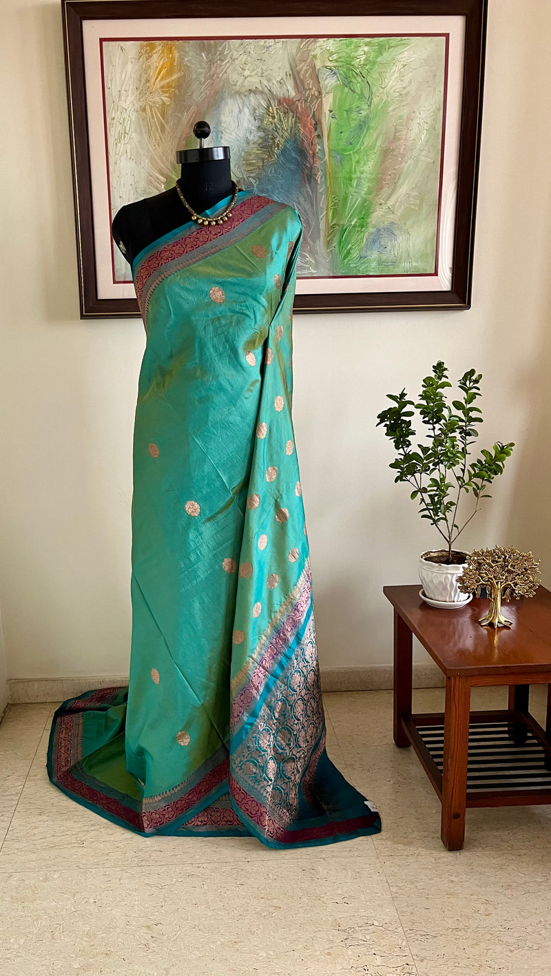 MALIHA – JEWEL-TONED TEAL BANARASI SILK SAREE ELEGANCE