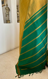 MEENAJA - GREENISH GOLD KANJIVARAM WITH TEMPLE MOTIF BORDER