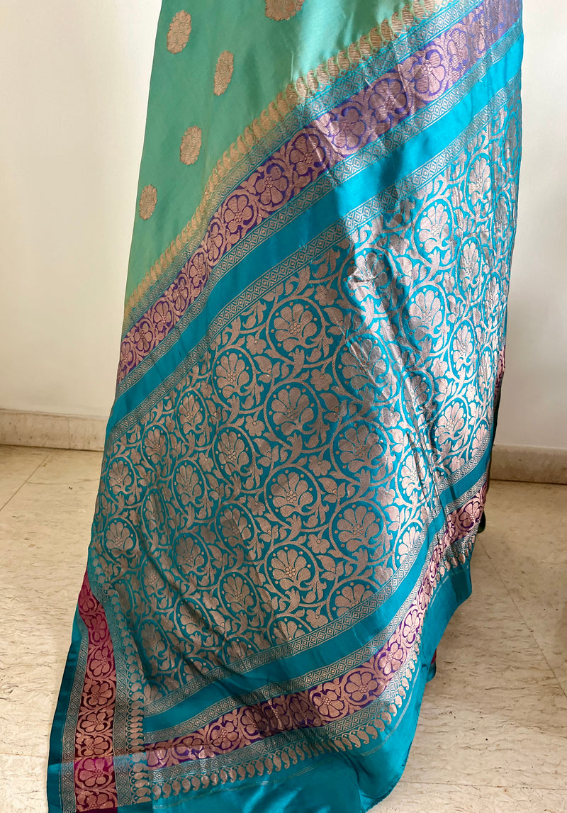 MALIHA – JEWEL-TONED TEAL BANARASI SILK SAREE ELEGANCE