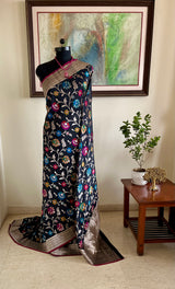 MISHIKA- BLACK BANARASI SILK WITH MULTICOLOURED AND SILVER ZARI MOTIFS