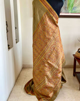 TISHYA - BEIGE BANARASI TUSSAR SAREE WITH INTRICATE FLORAL PATTERNS