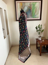 MISHIKA- BLACK BANARASI SILK WITH MULTICOLOURED AND SILVER ZARI MOTIFS