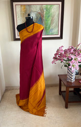 MEENAVI – RED KATTAM KANJIVARAM WITH MUSTARD YELLOW BORDER
