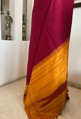 MEENAVI – RED KATTAM KANJIVARAM WITH MUSTARD YELLOW BORDER