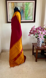 MEENAVI – RED KATTAM KANJIVARAM WITH MUSTARD YELLOW BORDER