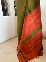 SUVIKA- GREEN KATTAM KANJIVARAM WITH RUST ORANGE BORDER