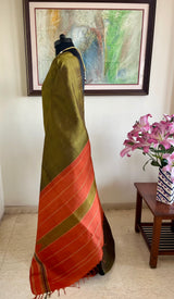 SUVIKA- GREEN KATTAM KANJIVARAM WITH RUST ORANGE BORDER