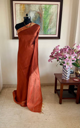 ISHMALI- RUST BROWN KANJIVARAM SAREE WITH PEACH ZARI BORDER