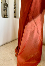 ISHMALI- RUST BROWN KANJIVARAM SAREE WITH PEACH ZARI BORDER
