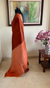 ISHMALI- RUST BROWN KANJIVARAM SAREE WITH PEACH ZARI BORDER