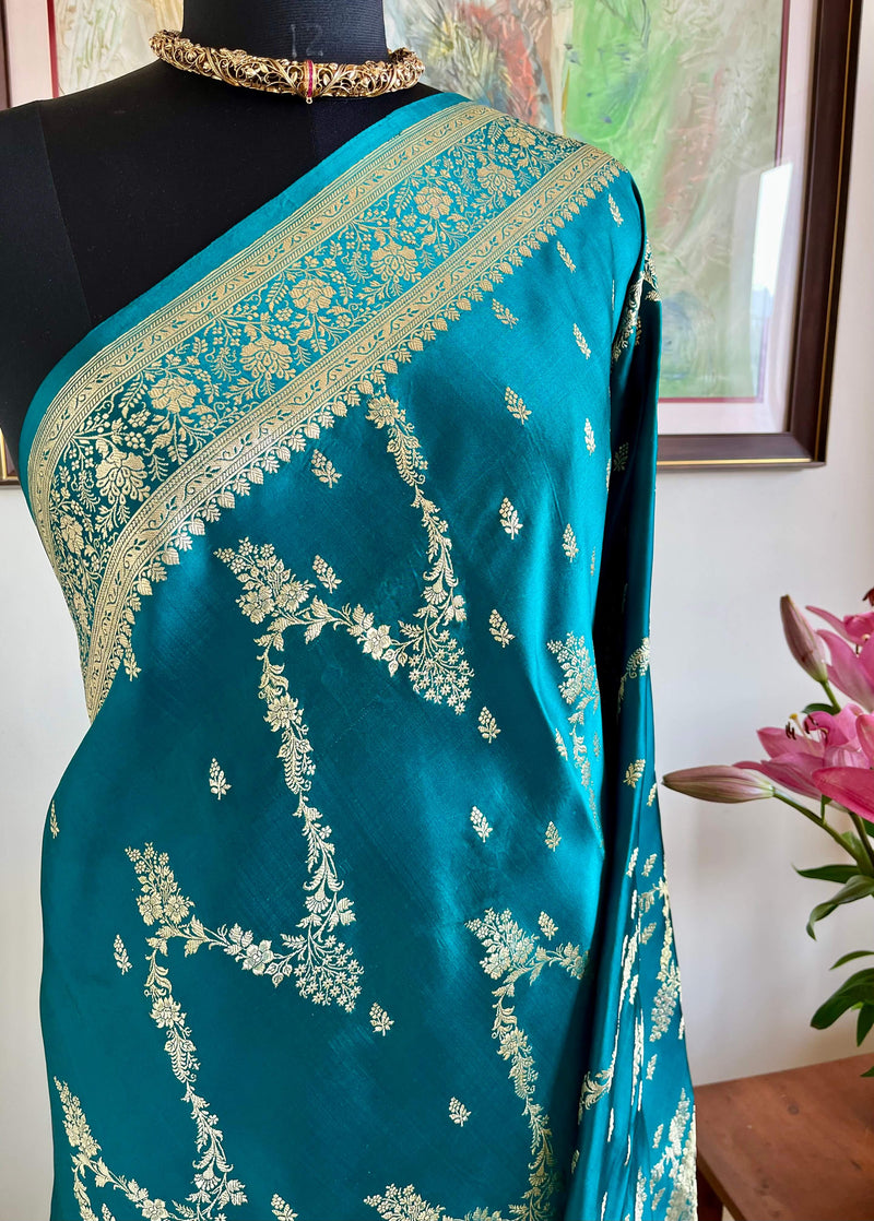 RIVYA- EXQUISITE BLUE BANARASI: A MASTERPIECE IN SATIN SILK