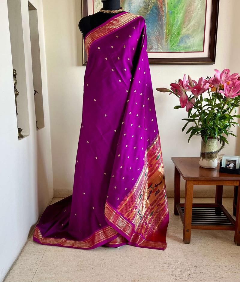 HARSHADA- RICH PURPLE NARALI MOR KUNDA PAITHANI, A MASTERPIECE OF ELEGANCE