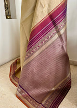 MUTHULAKSHMI – BEIGE KANJIVARAM WITH MAROON AND ZARI AANCHAL