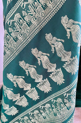 PUSHPITA- ELEGANT GREEN BALUCHARI SILK SAREE WITH DEER AND MYTHOLOGICAL MOTIFS