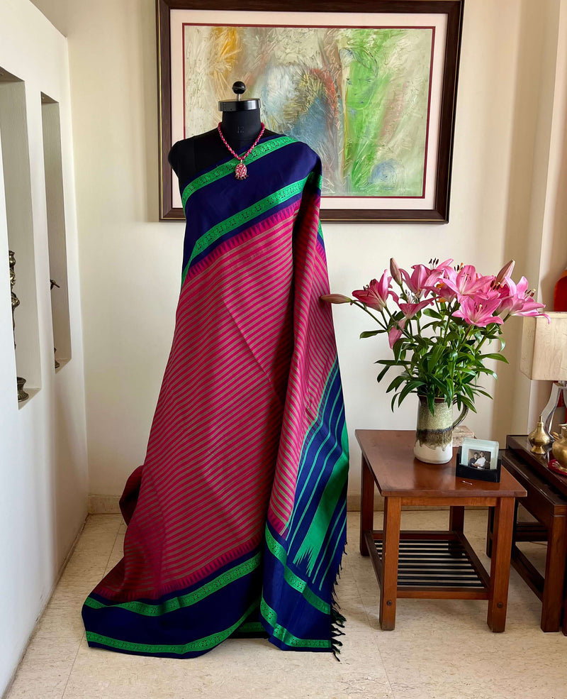 ANICHA- VIBRANT KANJIVARAM SILK WITH STRIPES AND PAISLEY BORDER