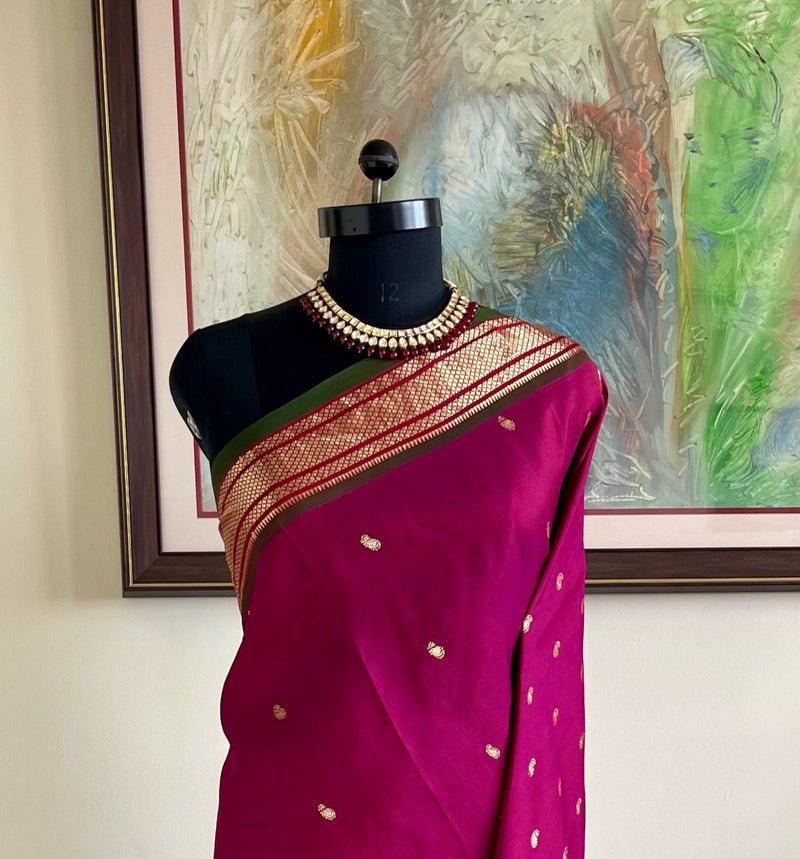 MANUSHI – MAGENTA PINK PAITHANI WITH NARALI BORDER AND MOR KUNDA AANCHAL