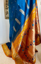 NILASHA: MIDNIGHT BLUE PAITHANI WITH CONTEMPORARY PAISLEY AANCHAL