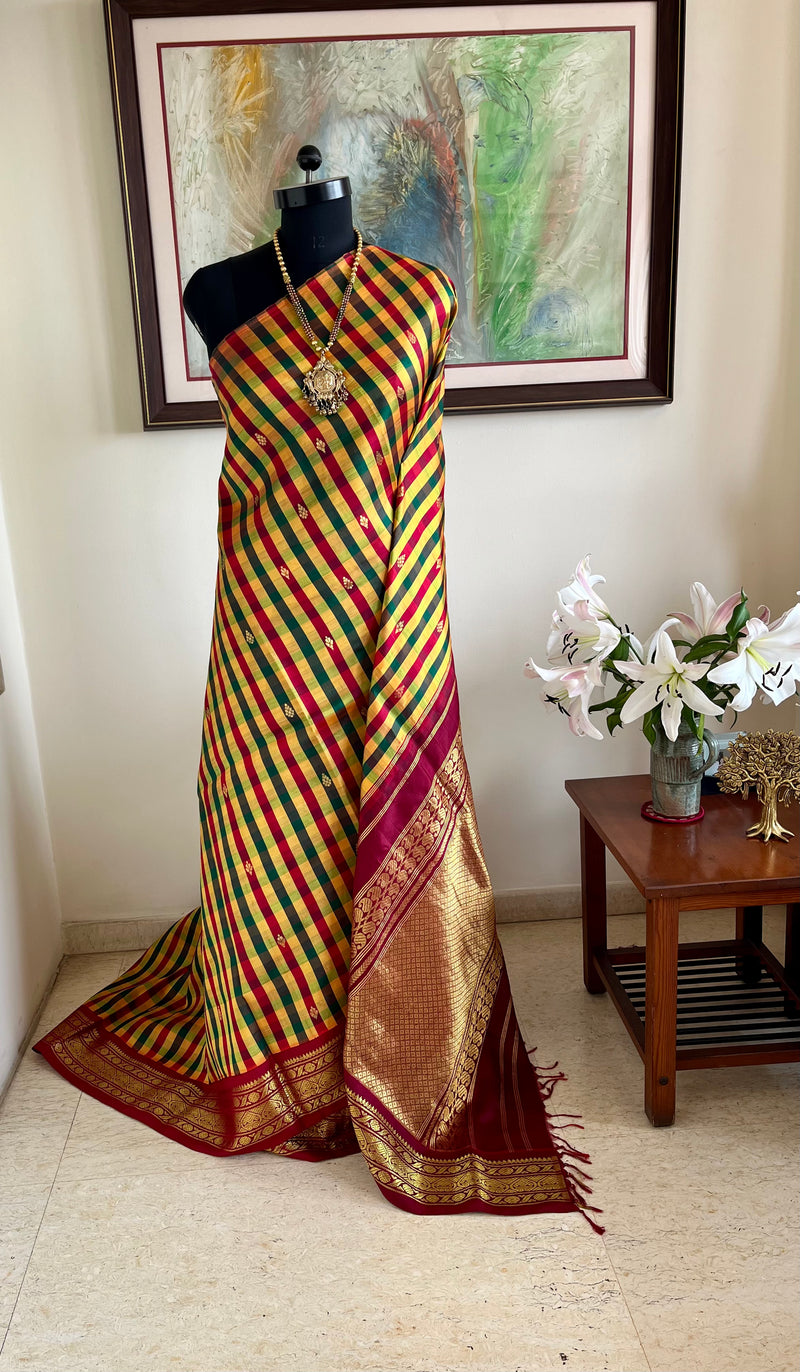 MEHA- TEAL AND MAROON KORVAI WITH GRAND ZARI AANCHAL