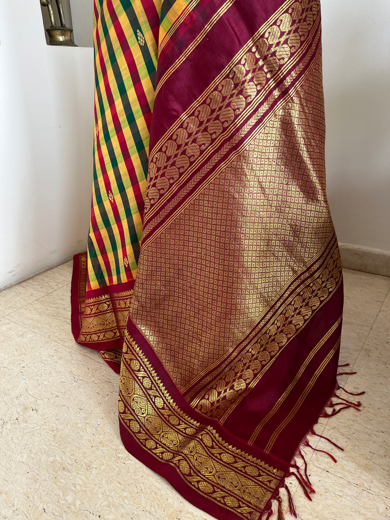 MEHA- TEAL AND MAROON KORVAI WITH GRAND ZARI AANCHAL