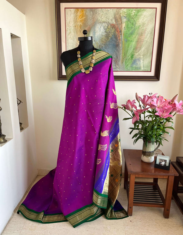 KUSUMA- A MASTERPIECE IN PURPLE, PAITHANI WITH PEACOCK SPLENDOR