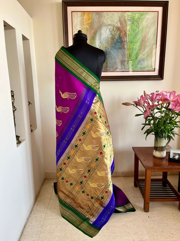 KUSUMA- A MASTERPIECE IN PURPLE, PAITHANI WITH PEACOCK SPLENDOR