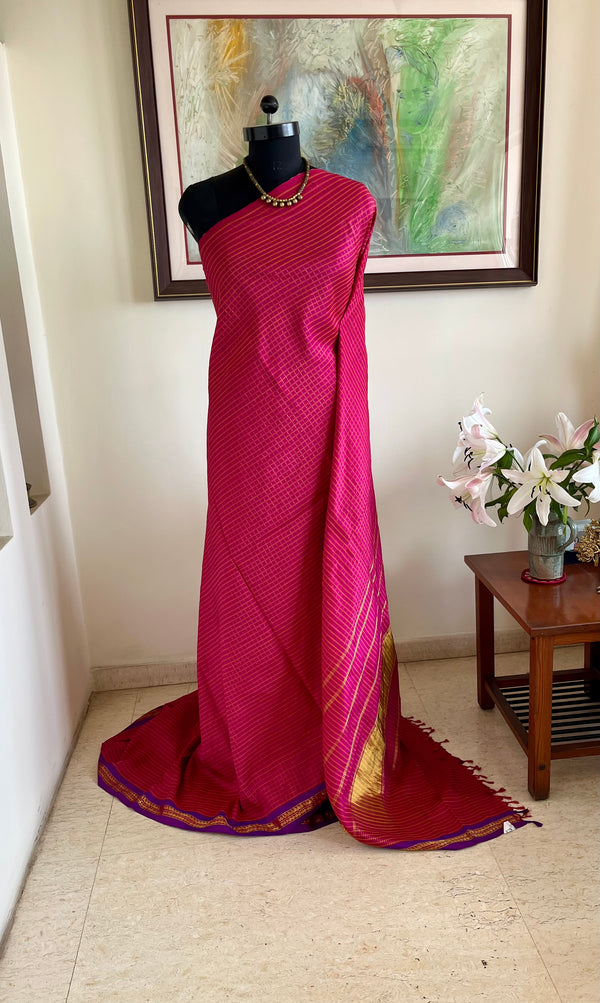 MOULISHA – MAGENTA ZARI CHECKS KANJIVARAM WITH PURPLE HIGHLIGHT