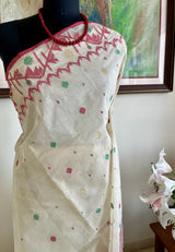 MOYNA – NEVER WORN OFF-WHITE JAMDANI WITH RED, GREEN AND ZARI MOTIFS