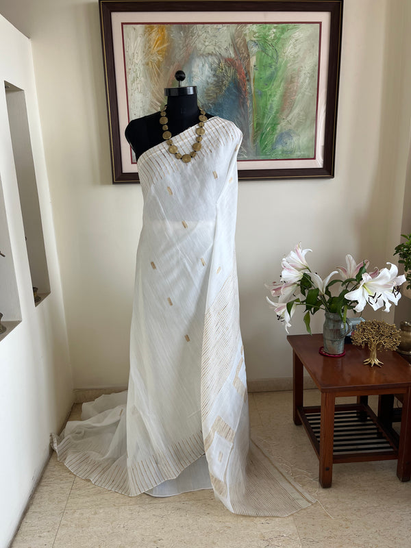 ANULEKHA – PRISTINE WHITE MATKA SILK JAMDANI WITH GOLD