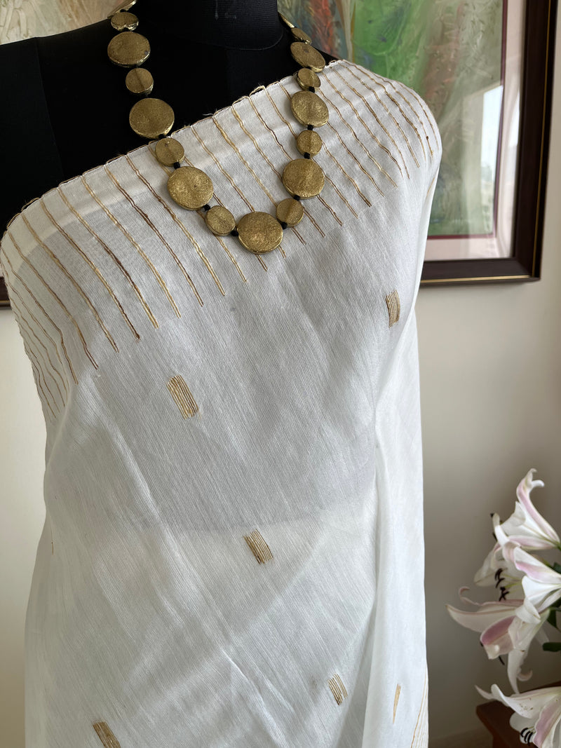 ANULEKHA – PRISTINE WHITE MATKA SILK JAMDANI WITH GOLD