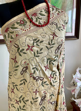 SROTOSHINI- CREAM SILK SAREE WITH ELABORATE KANTHA EMBROIDERY AND MOTIFS