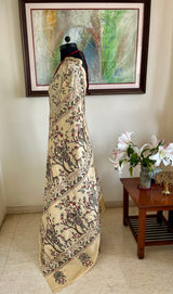 SROTOSHINI- CREAM SILK SAREE WITH ELABORATE KANTHA EMBROIDERY AND MOTIFS