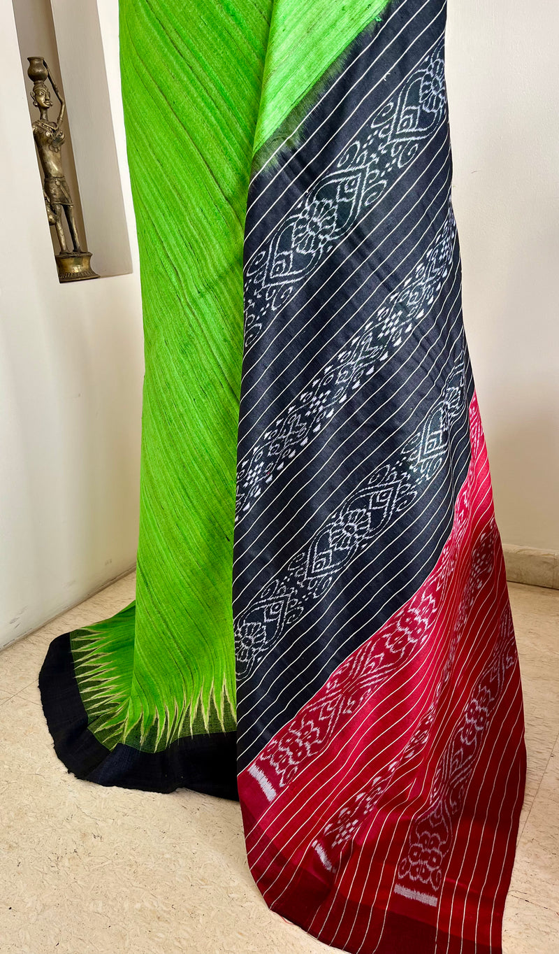 AKSHITA- GOPALPUR TUSSAR IN GREEN WITH TWIN TONE BORDER