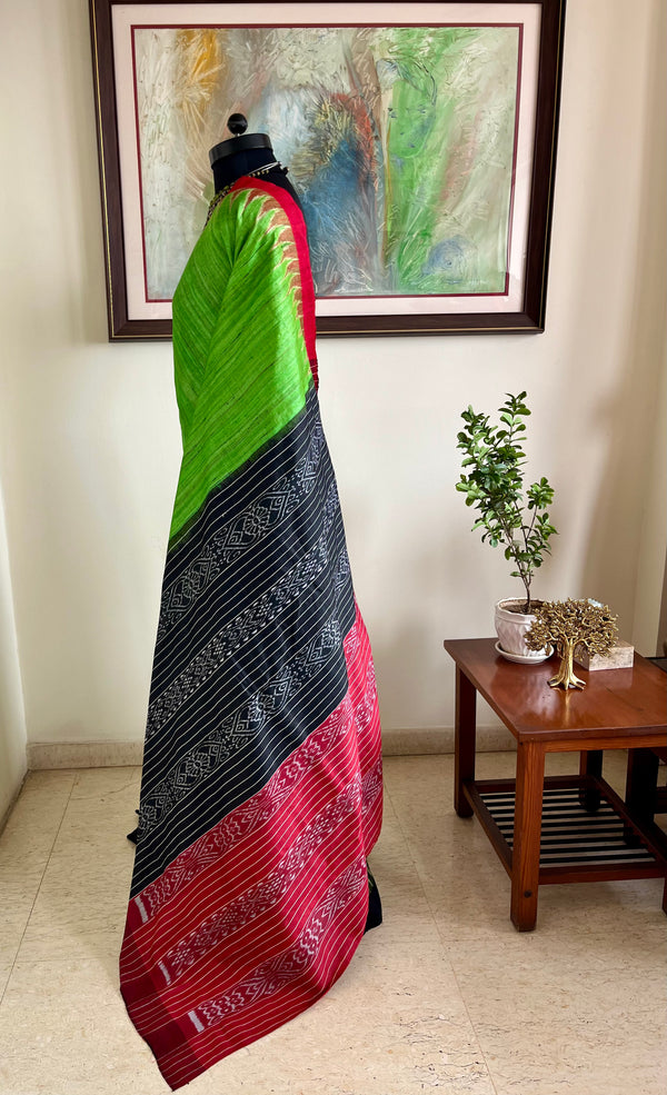 AKSHITA- GOPALPUR TUSSAR IN GREEN WITH TWIN TONE BORDER