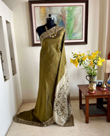 PRITHVIJA - MEHENDI GREEN POCHAMPALLY WITH GREYISH WHITE ACCENTS