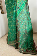 DITYAA – GREEN POCHAMPALLY SILK WITH ZARI AND IKKAT MOTIFS