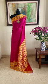 RUCHIRANGANA - MAGENTA KHANDUA SAREE WITH MUSTARD BANDHA BORDER