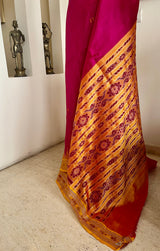 RUCHIRANGANA - MAGENTA KHANDUA SAREE WITH MUSTARD BANDHA BORDER