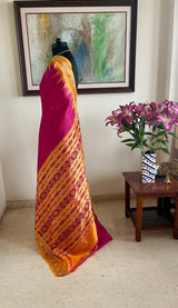 RUCHIRANGANA - MAGENTA KHANDUA SAREE WITH MUSTARD BANDHA BORDER
