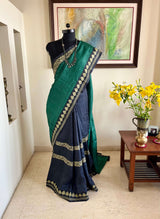 TIYA - TIMELESS HALF AND HALF TUSSAR WITH MOTIFS ON BLUE