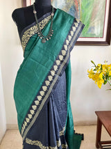 TIYA - TIMELESS HALF AND HALF TUSSAR WITH MOTIFS ON BLUE