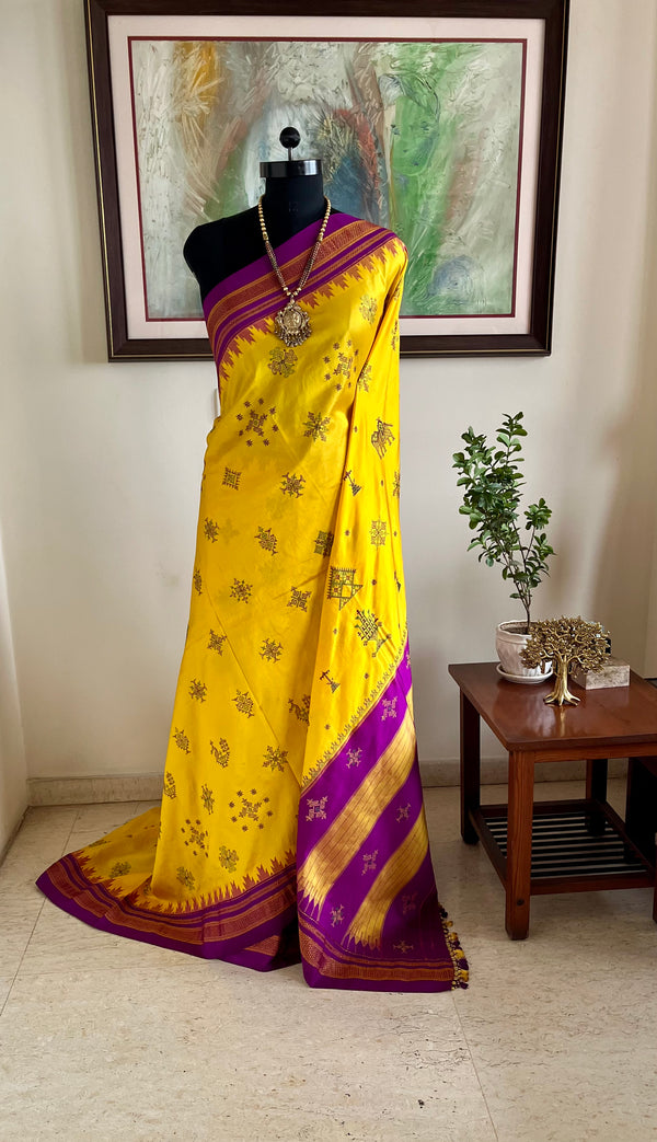 OJASVI- ILKAL SILK IN YELLOW WITH HAND KASUTI EMBROIDERY