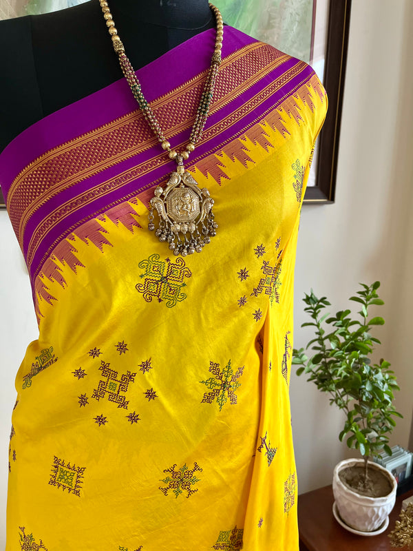 OJASVI- ILKAL SILK IN YELLOW WITH HAND KASUTI EMBROIDERY