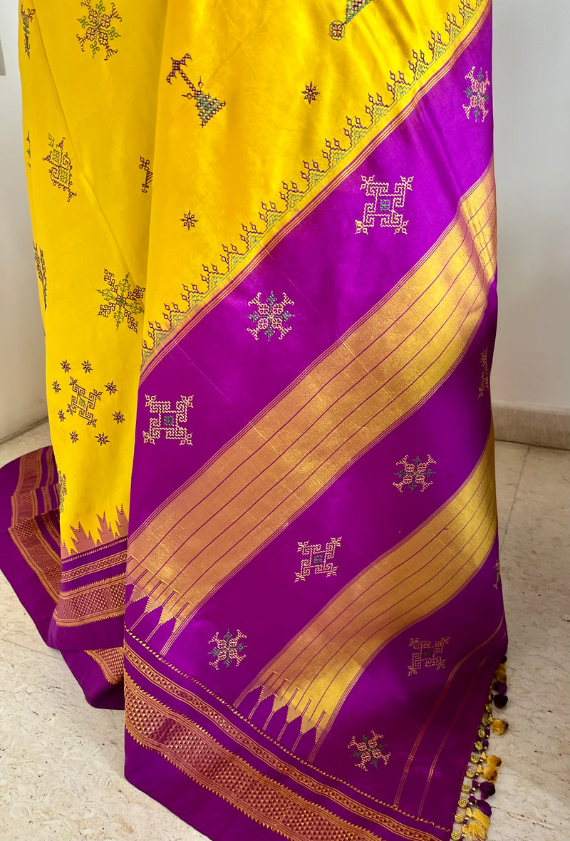 OJASVI- ILKAL SILK IN YELLOW WITH HAND KASUTI EMBROIDERY