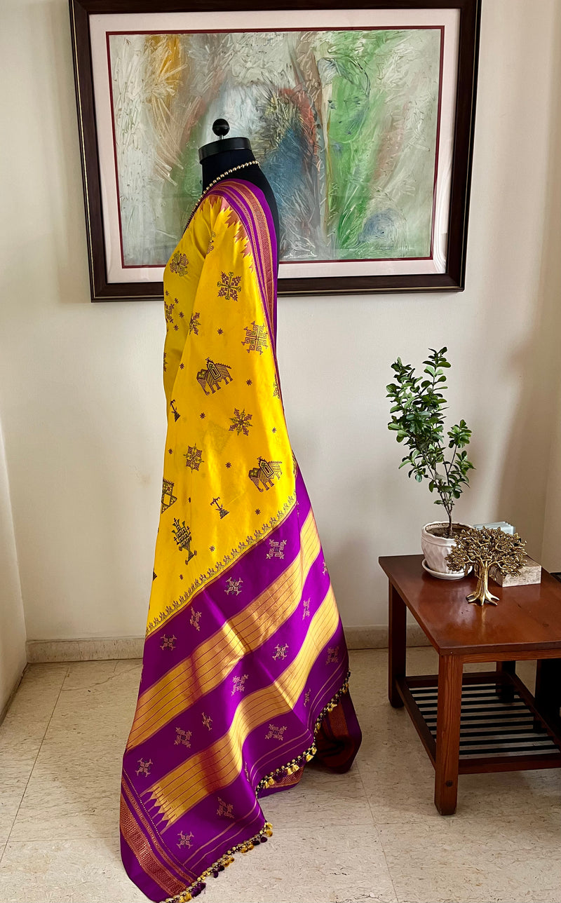 OJASVI- ILKAL SILK IN YELLOW WITH HAND KASUTI EMBROIDERY