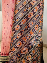 SITAL- PEACH KHANDUA SILK SAREE WITH IKAT AND TRADITIONAL MOTIFS